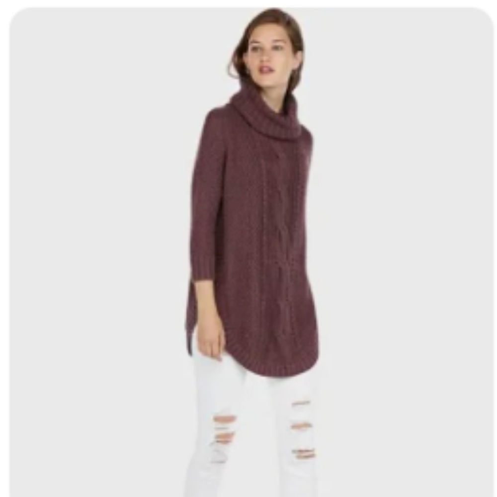 Women's Express pink casual knit cowl neck tunic length pull on sweater, sz L